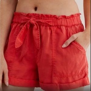Aerie coral camp paper bag shorts medium